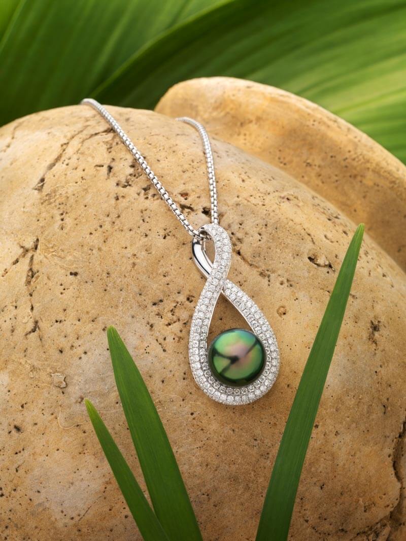 Pendentif en or blanc, diamants et Perle de Tahiti - Infinity