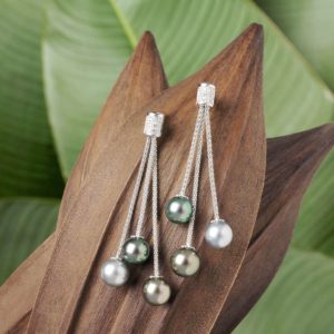 6 Tahitian pearls diamond Earrings set in 18Kt white gold Also available in 18Kt yellow gold