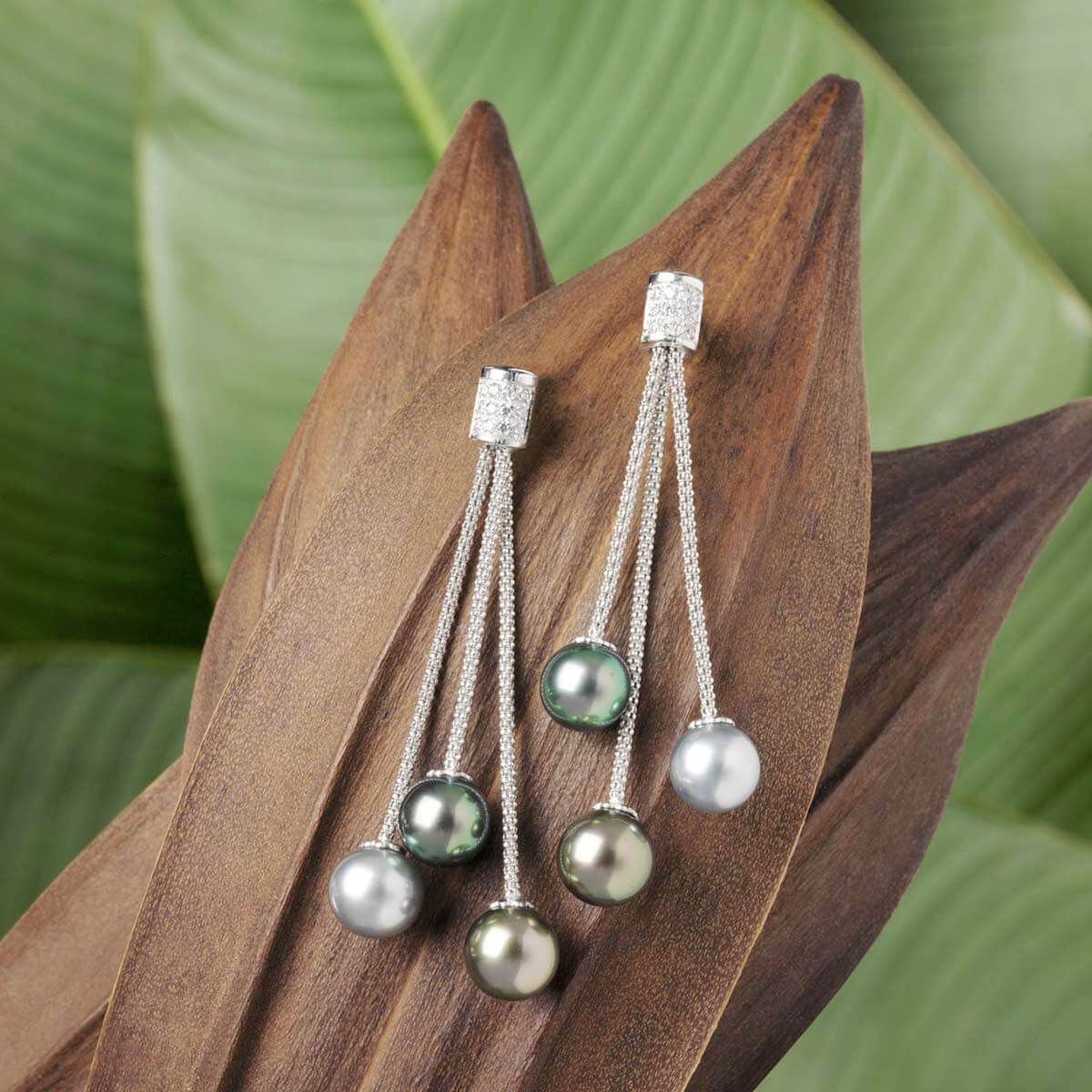 6 Tahitian pearls diamond Earrings set in 18Kt white gold Also available in 18Kt yellow gold