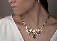 Collier et boucles d’oreille en or jaune 18 carats et diamants