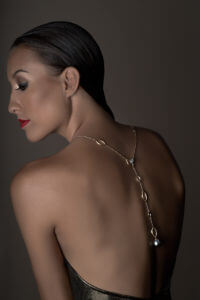 collection sautoir tahitian necklace set in 18 karats white and yellow gold with Tahitian pearls